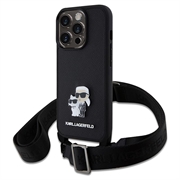 iPhone 15 Pro Max Karl Lagerfeld Saffiano Crossbody Metal Karl & Choupette Case - Black