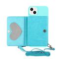 Heart Series iPhone 14 Case with Wallet & Strap - Baby Blue