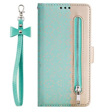 Lace Pattern Samsung Galaxy A21s Wallet Case with Stand Feature - Green