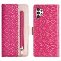 Lace Pattern Samsung Galaxy A13 Wallet Case - Hot Pink