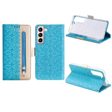 Lace Pattern Samsung Galaxy S22 5G Wallet Case - Blue