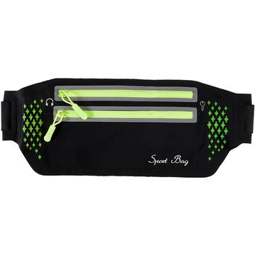 Lightweight Running Belt Bag with Reflective Strip and Zipper Pockets - 7.2" - Black