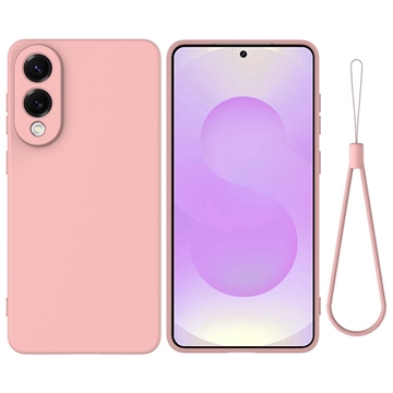 Samsung Galaxy S25 Edge Liquid Silicone Case with Hand Strap - Pink