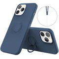 iPhone 13 Pro Max Liquid Silicone Case with Ring Holder - Blue