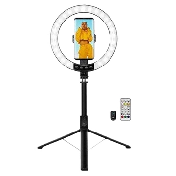 LogiLink AA0156 LED Ring Light with Selfie Stick/Tripod & Remote Shutter