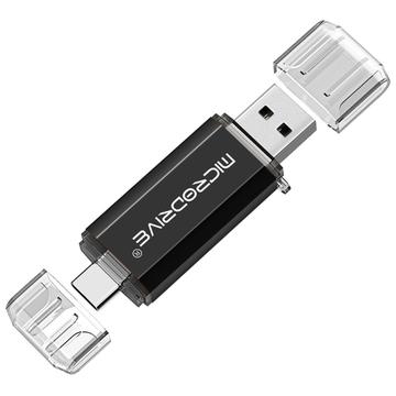 MICRODRIVE 64GB 2-in-1 USB 2.0 / USB-C Flash Drive - Black