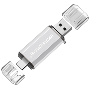 MICRODRIVE 64GB 2-in-1 USB 2.0 / USB-C Flash Drive - White