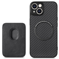 iPhone 14 Magnetic Case with Card Holder - Carbon Fiber