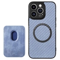 iPhone 15 Pro Magnetic Case with Card Holder - Carbon Fiber - Blue