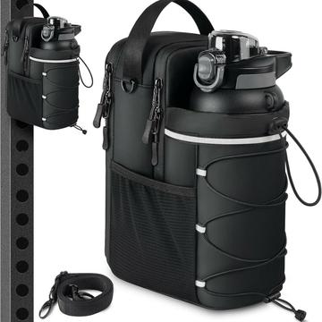 Magnetic Cross-Body Reflective Gym / Outdoor Bag with Water-Bottle Holder - Black
