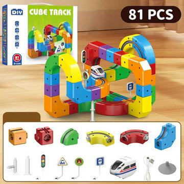 Magnetic Train Track Set / Building Toy with Rechargeable Mini Train - 81 Pcs.