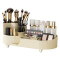 Makeup Organizer Storage Tray with Rotating Brush Holder - Beige