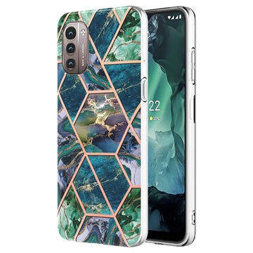 Marble Pattern Electroplated IMD Nokia G21/G11 Case - Blue / Green