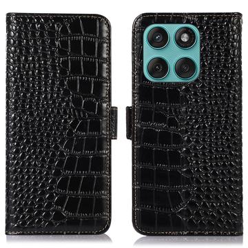 Motorola Edge 60 Fusion Crocodile Series Wallet Leather Case with RFID - Black