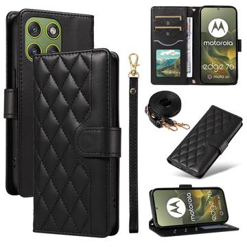 Motorola Edge 70 Luxury Quilted Wallet Case - Black
