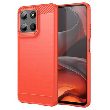 Motorola Moto G15 Brushed TPU Case - Carbon Fiber - Red