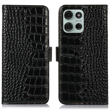 Motorola Moto G75 Crocodile Series Wallet Leather Case with RFID - Black