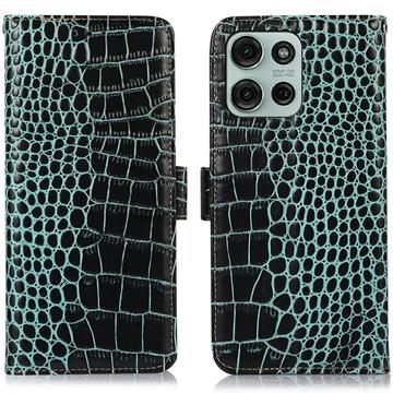 Motorola Moto G75 Crocodile Series Wallet Leather Case with RFID - Green