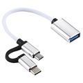 Nylon Braided USB 3.0 to USB-C / MicroUSB OTG Cable Adapter - White