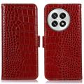 OnePlus 13 Crocodile Series Wallet Leather Case with RFID - Red