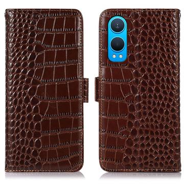 OnePlus Nord CE4 Lite/Oppo K12x Crocodile Series Wallet Leather Case with RFID - Brown