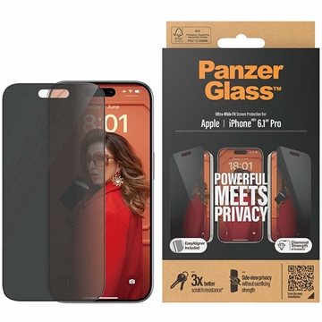 iPhone 15 Pro PanzerGlass Ultra-Wide Fit Privacy EasyAligner Screen Protector - Black Edge