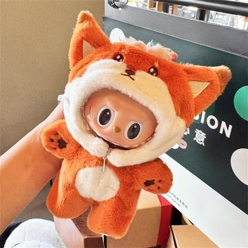 Plush Animal Themed Hooded Jumpsuit for Labubu Doll 17cm - Fox