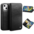 Qialino Classic iPhone 14 Wallet Leather Case - Black