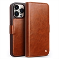 iPhone 15 Pro Qialino Classic Wallet Leather Case - Light Brown