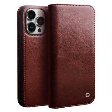 Qialino Classic iPhone 14 Pro Wallet Leather Case - Brown