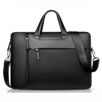 Qialino Genuine Leather Laptop Bag - 15" - Black