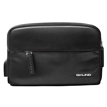 Qialino Tactical Leather Waist Bag with USB Port - Black