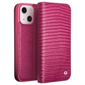 Qialino iPhone 14 Wallet Leather Case - Crocodile - Hot Pink
