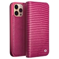 Qialino iPhone 14 Pro Max Wallet Leather Case - Crocodile - Hot Pink