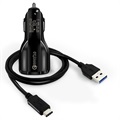 Quick Charge 3.0 Fast Car Charger with USB-C Cable - 30W - Black