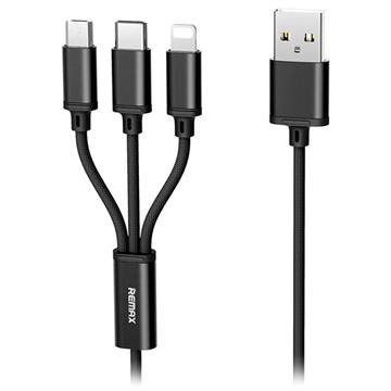 Remax Gition 3-in-1 USB Cable - Lightning, Type-C, MicroUSB - Black