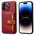 iPhone 15 Pro Retro Style Case with Wallet - Red