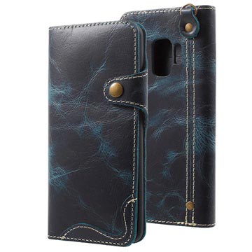 Samsung Galaxy S9 Retro Wallet Leather Case - Blue