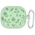 Samsung Galaxy Buds3/Buds3 Pro Flower Pattern Liquid Silicone Case w. Carabiner - Green