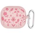 Samsung Galaxy Buds3/Buds3 Pro Flower Pattern Liquid Silicone Case w. Carabiner - Light Pink