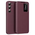 Samsung Galaxy S22 5G Smart Clear View Flip Case with Card Slot - Wine Red