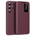 Samsung Galaxy S22 Ultra 5G Smart Clear View Flip Case with Card Slot - Wine Red