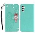 Samsung Galaxy S24 FE Owl Rhinestone Wallet Case - Cyan