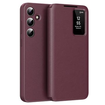 Samsung Galaxy S24 FE Smart Clear View Flip Case with Card Slot - Wine Red