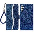 Samsung Galaxy S24 FE Stylish Glitter Wallet Case - Blue