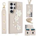 Samsung Galaxy S24 Ultra Flower Decor Case w. Strap - Beige