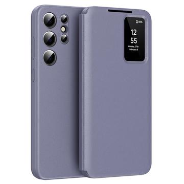 Samsung Galaxy S24 Ultra Smart Clear View Flip Case with Card Slot - Grey Purple