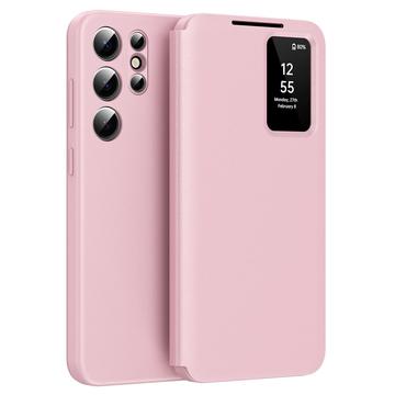 Samsung Galaxy S24 Ultra Smart Clear View Flip Case with Card Slot - Pink