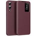 Samsung Galaxy S25 Edge Smart Clear View Flip Case with Card Slot - Wine Red