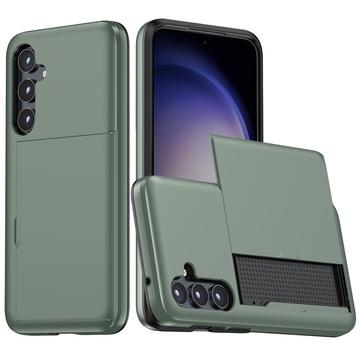Samsung Galaxy S25 Hybrid Case with Sliding Card Slot - Army Green